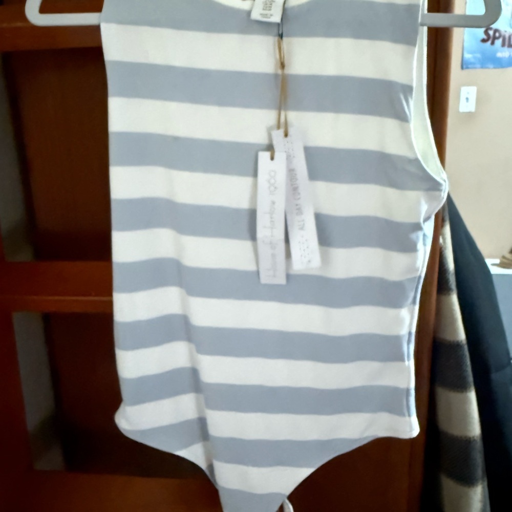 House of Harlow 1960 Blue and White Striped Bodysuit